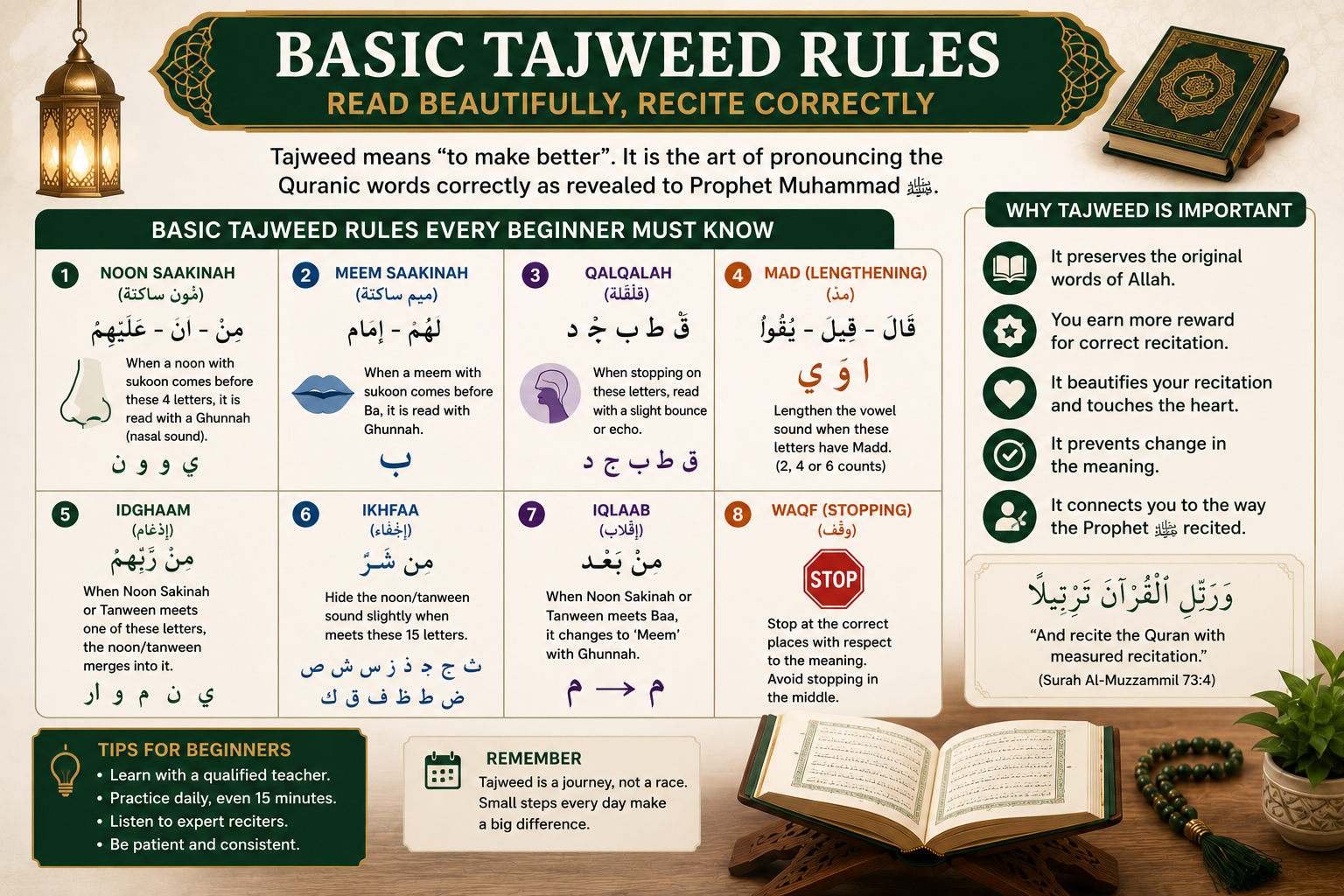 Colour-coded Tajweed rules Mushaf page for beginners
