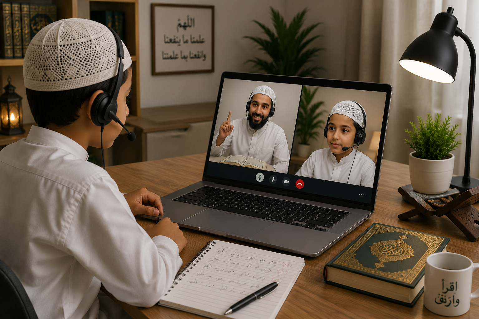 One-to-one online Quran lesson between a student and a qualified teacher