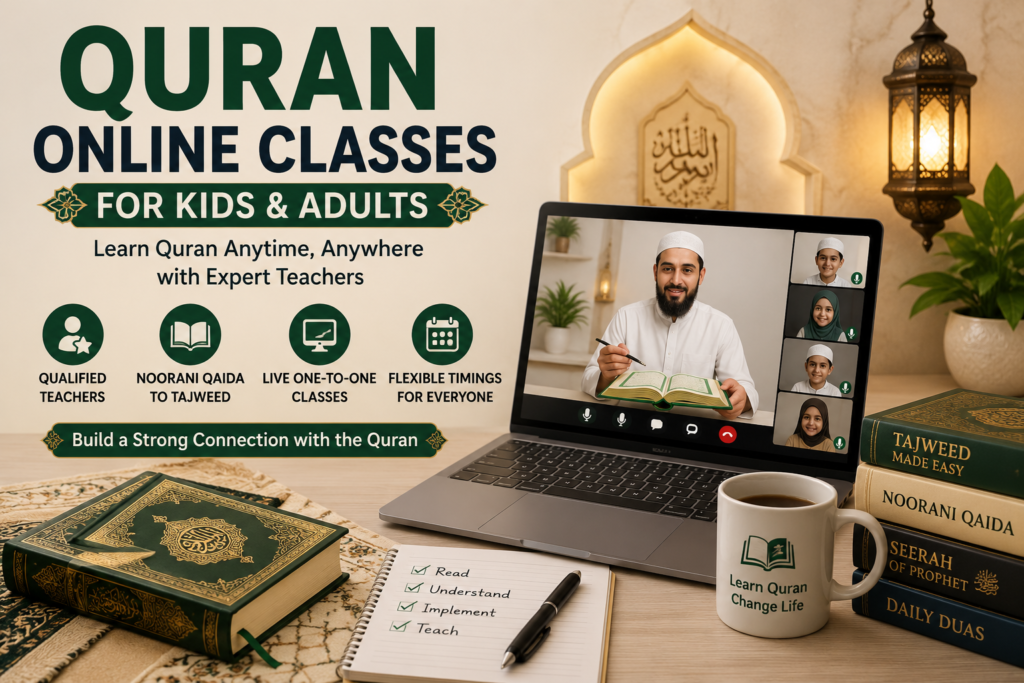 Live Quran online classes for kids and adults with qualified teachers, Noorani Qaida, Tajweed, and one-to-one online lessons