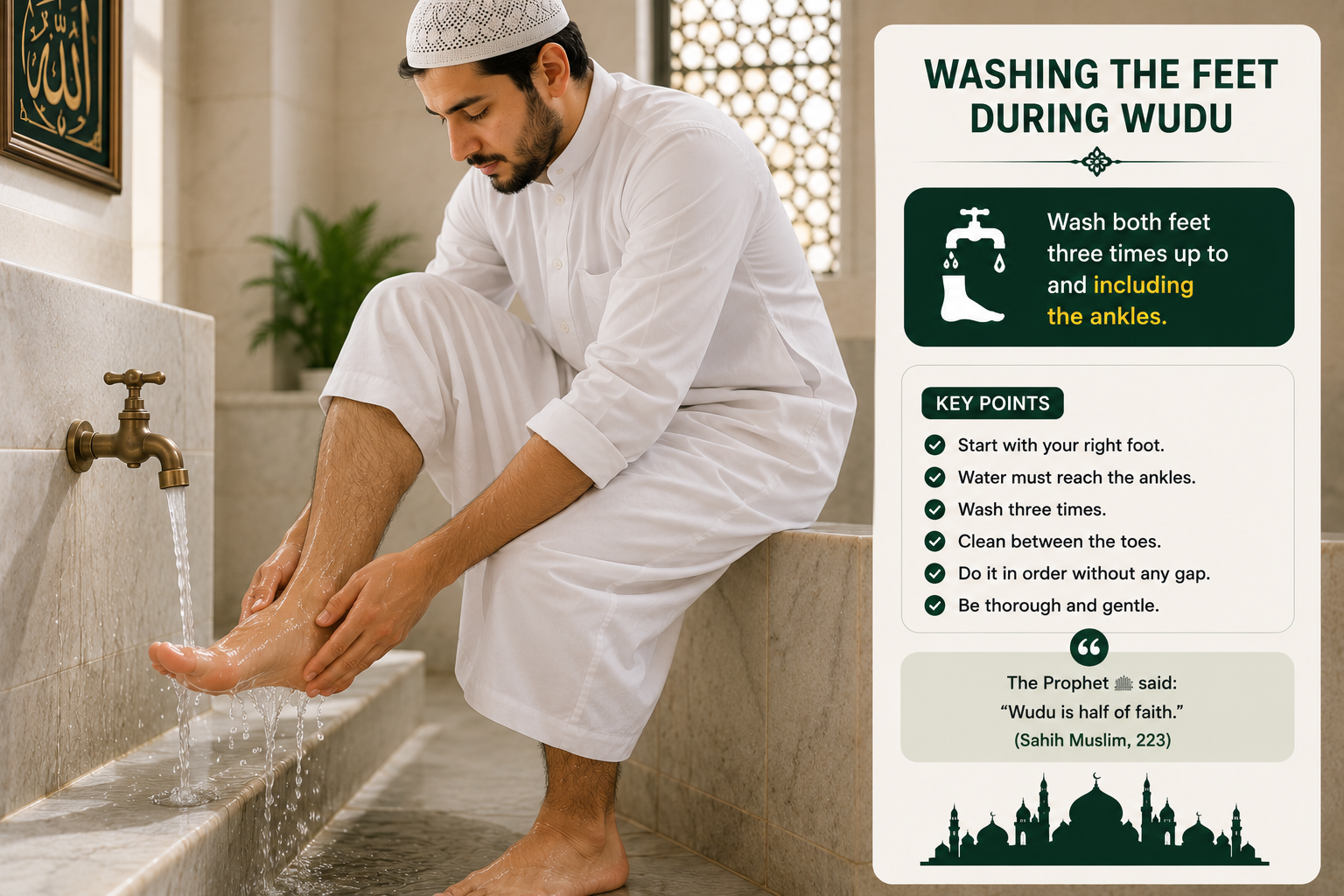 Washing feet up to the ankles during Wudu