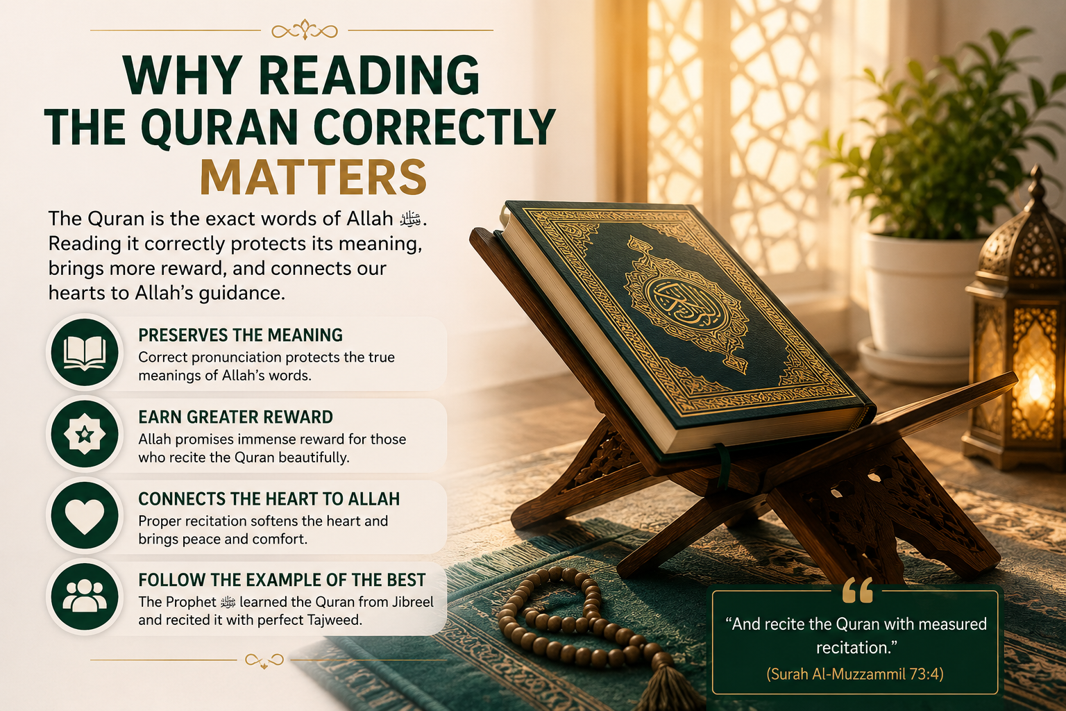 Muslim reflecting while reciting Quran with tarteel