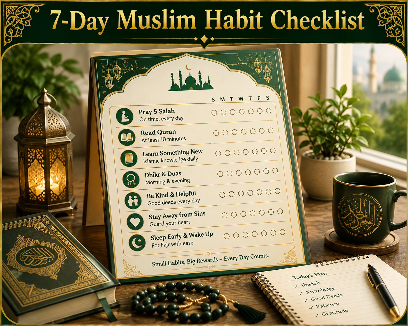 Muslim growth checklist for building consistent daily habits
