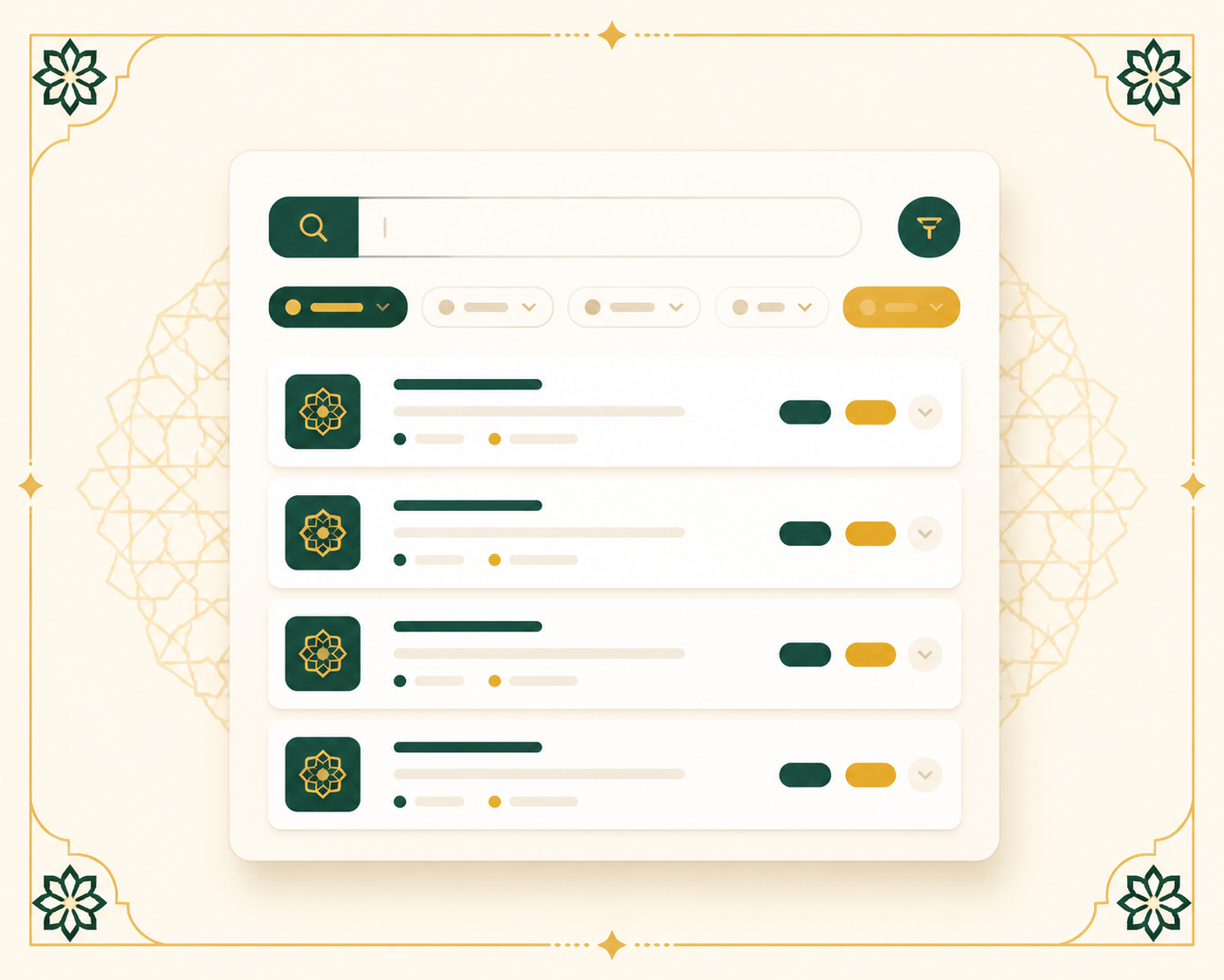 Quran Surah Finder results screen listing matching surahs