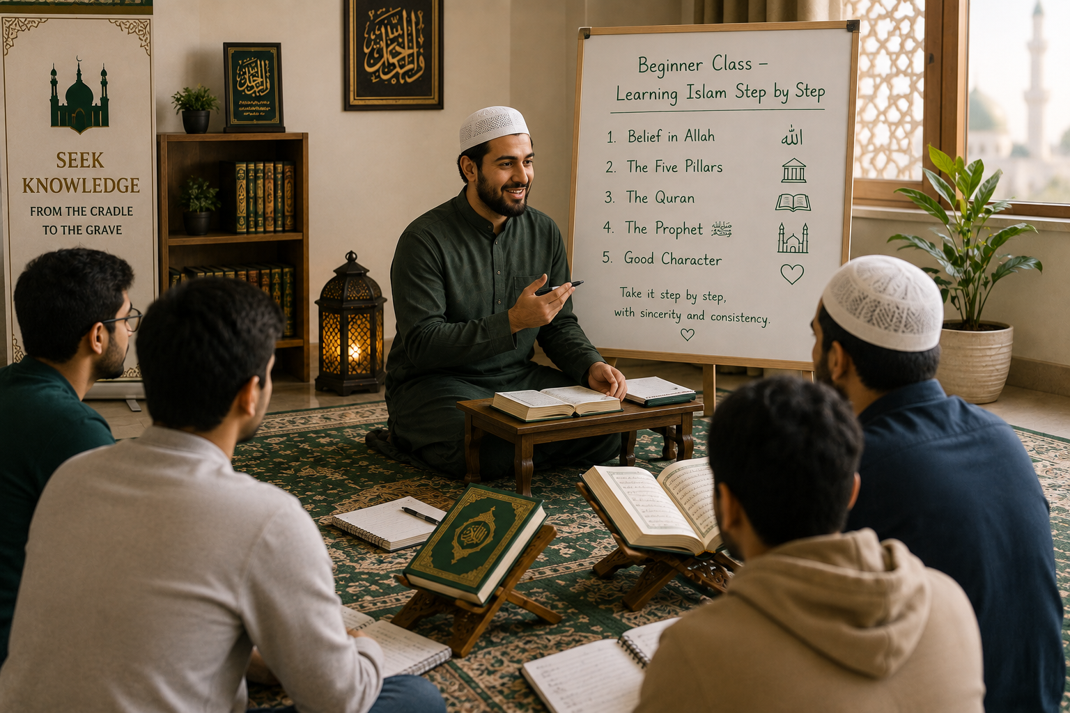 Beginner Islamic studies class at a mosque