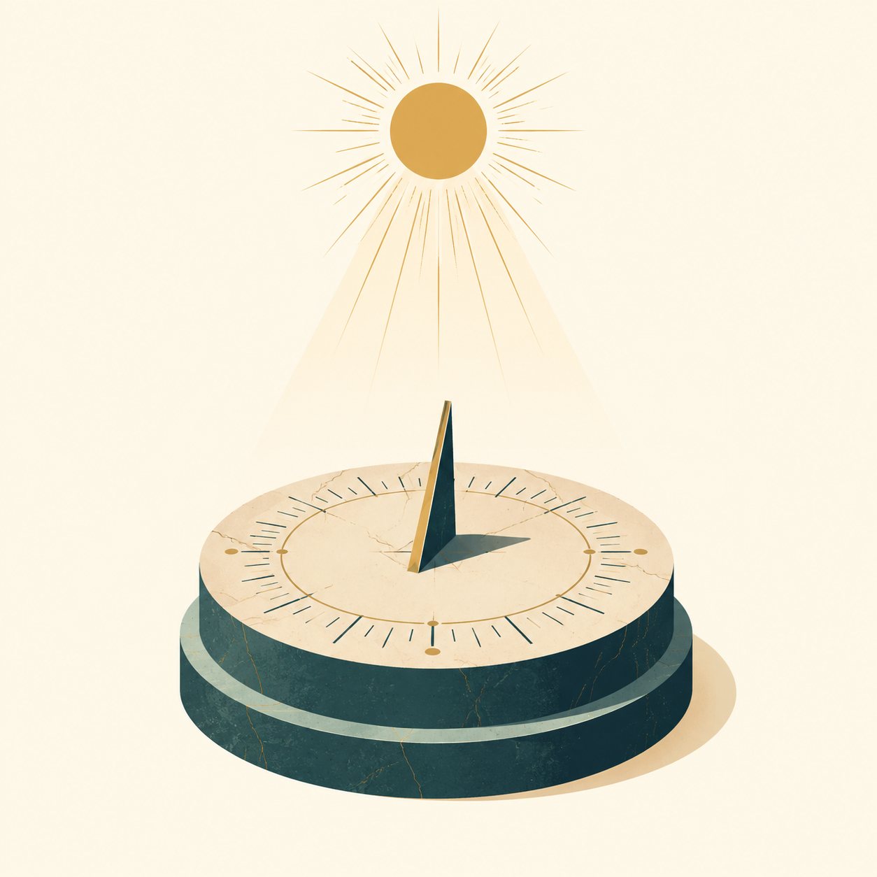 Dhuhr Time Finder illustration of a sundial casting its shortest shadow at solar noon