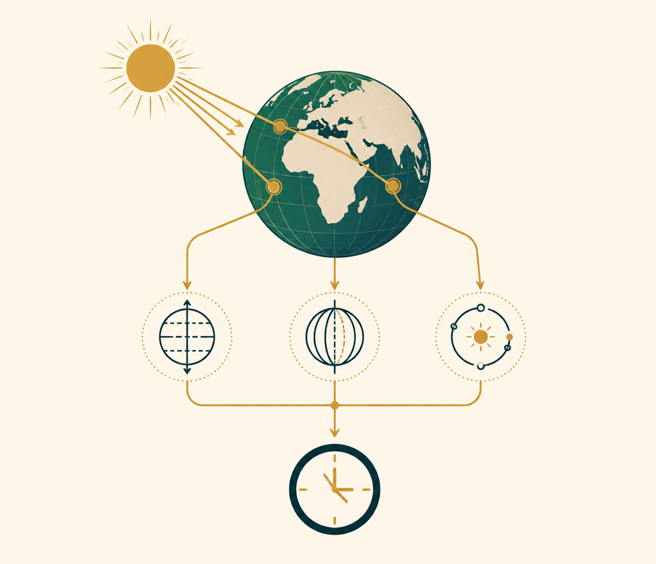 Diagram showing how the Dhuhr Time Finder calculates solar noon from latitude, longitude and equation of time