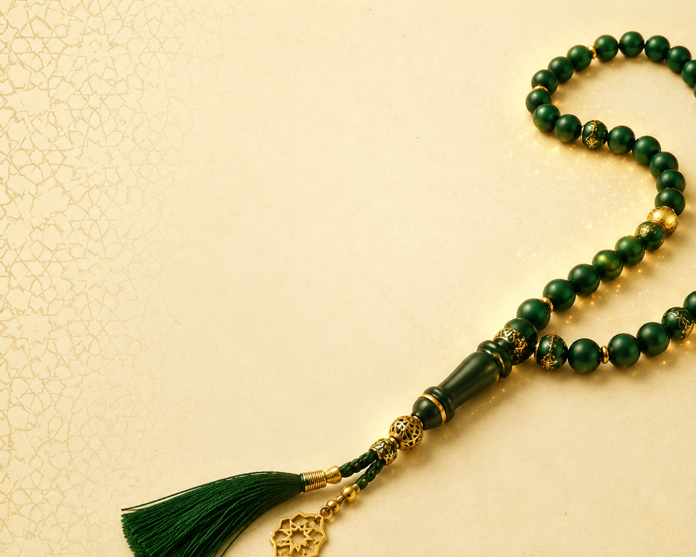 Dua Finder tool showing an Islamic prayer beads motif for finding everyday duas