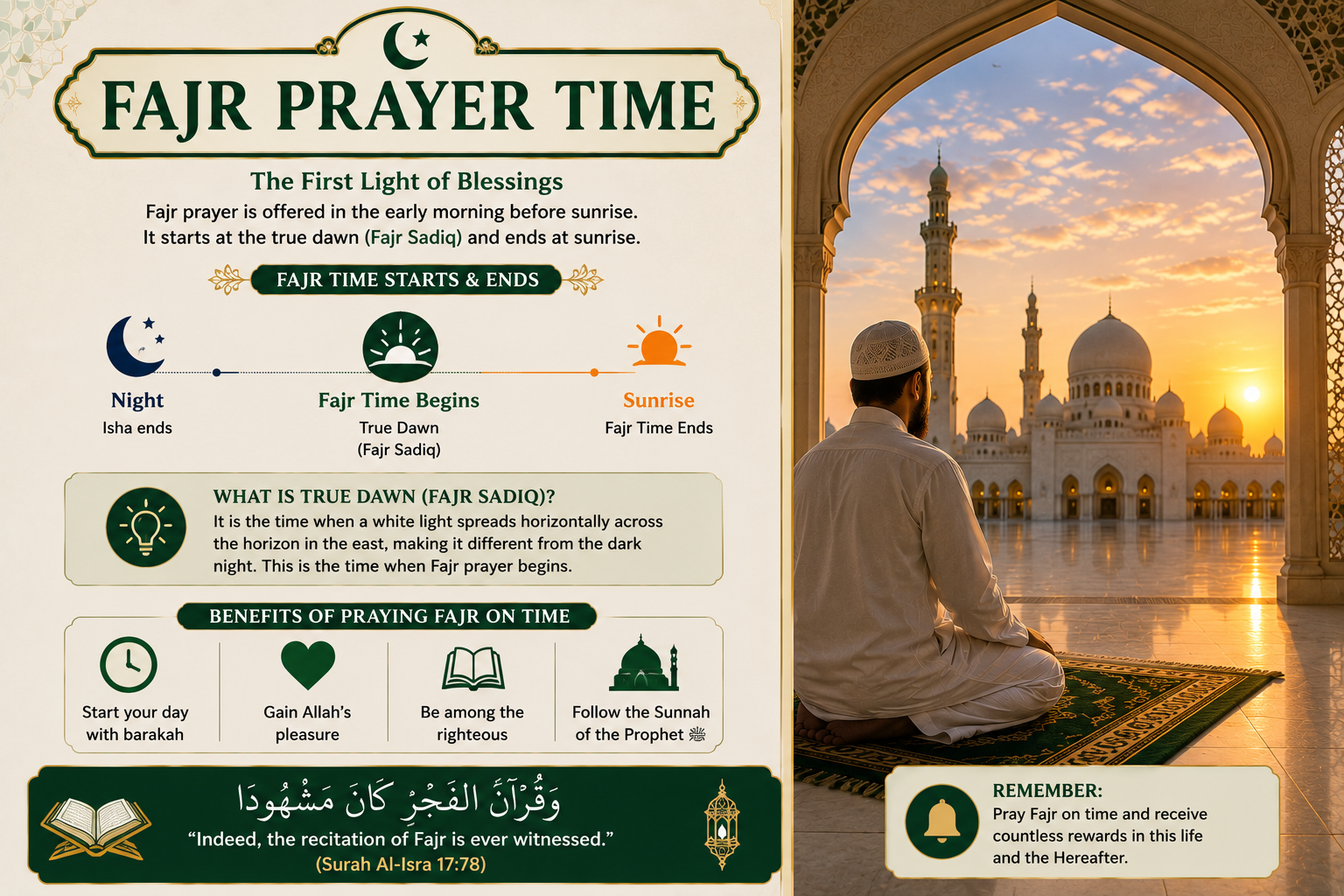Fajr prayer time - dawn to sunrise window