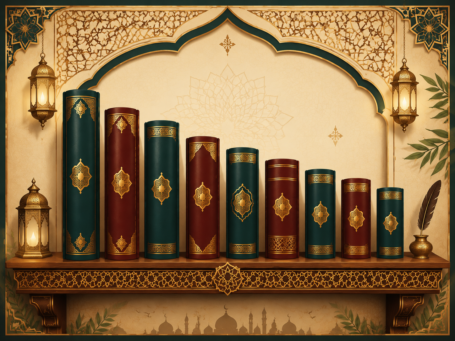 Hadith collection finder hero illustration of an illuminated manuscript folio