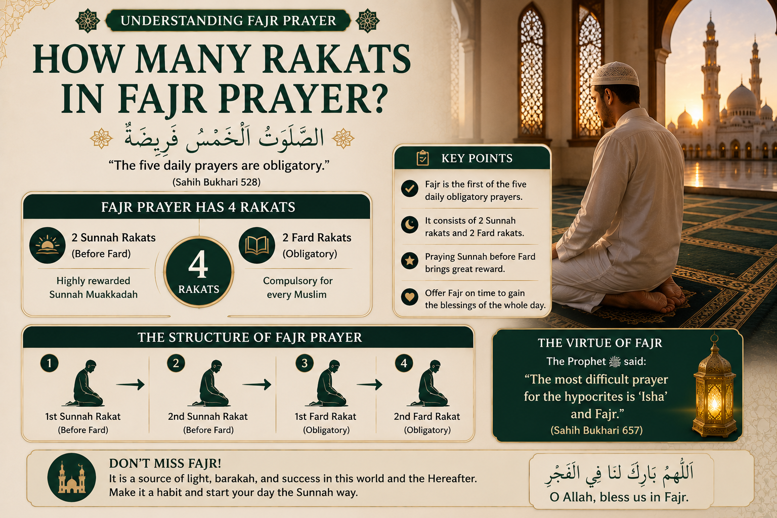 How many rakats in Fajr prayer infographic