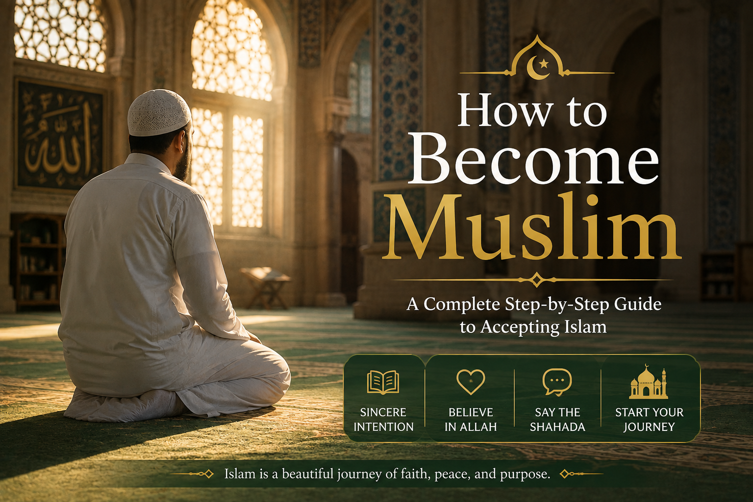 How to become Muslim — a new Muslim sitting in quiet reflection inside a mosque