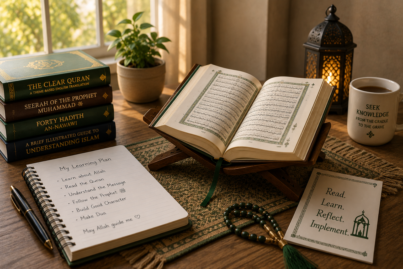 How to learn Islam properly — a beginner's guide with Quran and notebook