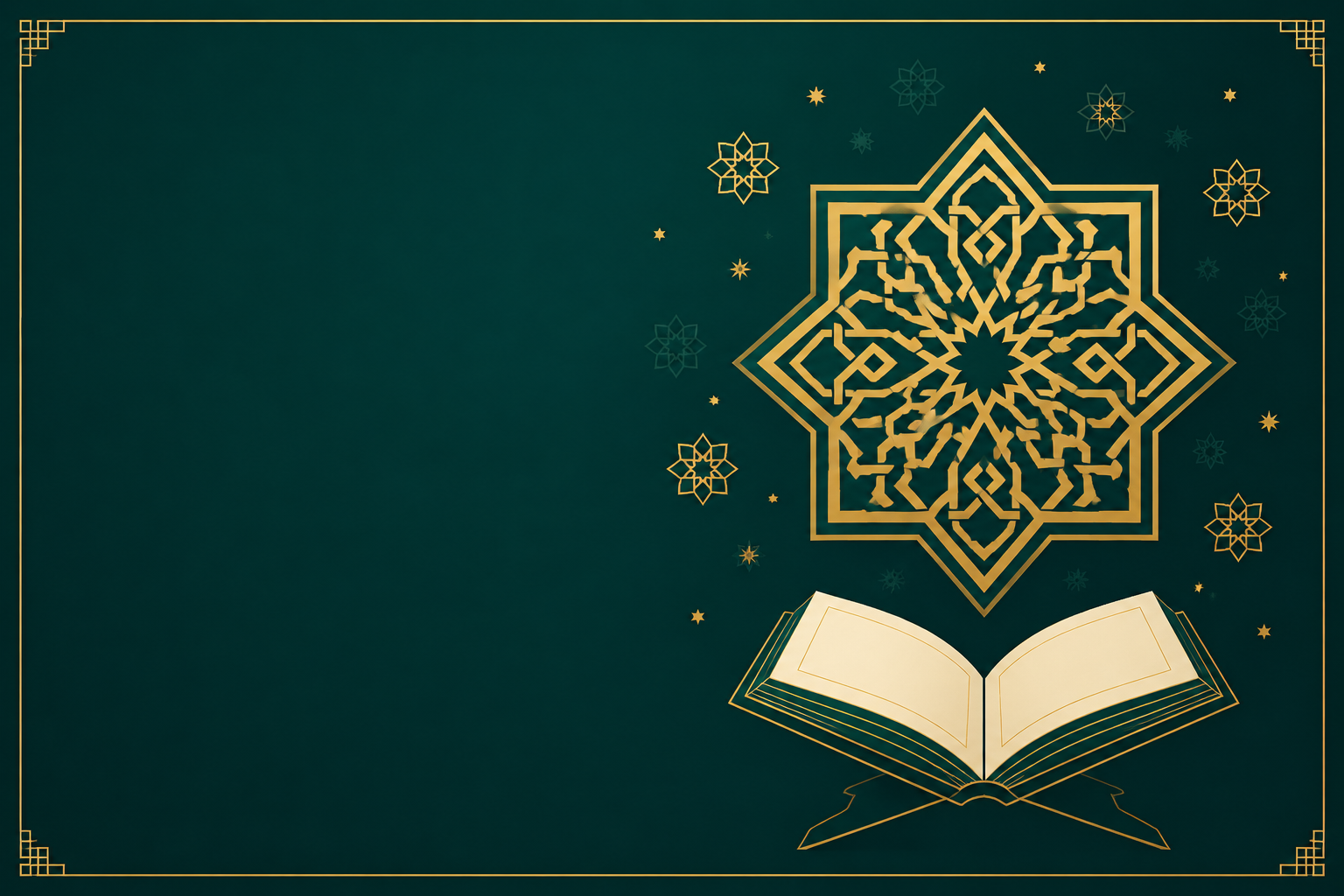 Islam basics quiz hero illustration with geometric Islamic star pattern and open Qur'an