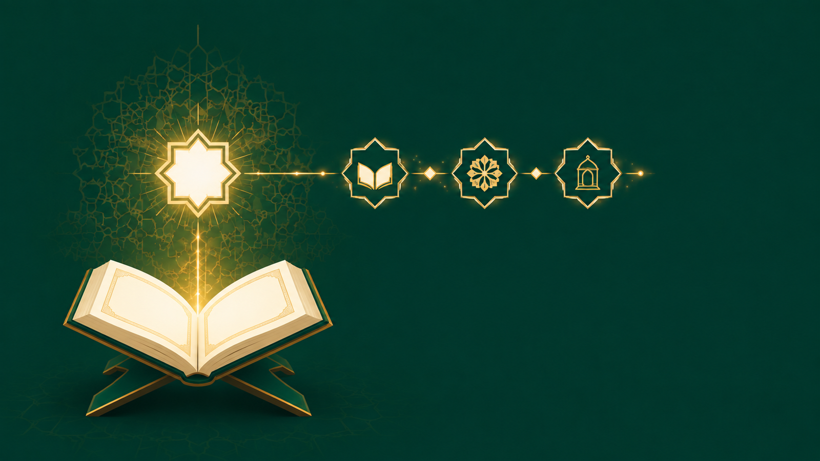 Islamic learning path generator hero illustration of an open Quran and geometric star study roadmap