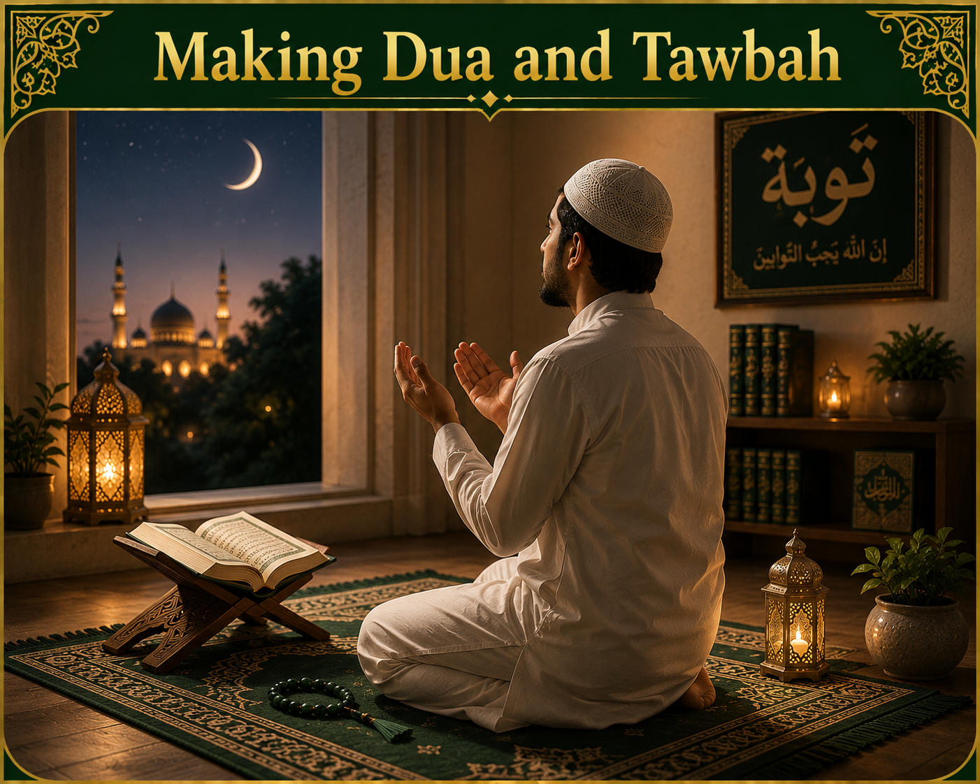 Making dua and tawbah, turning back to Allah in repentance