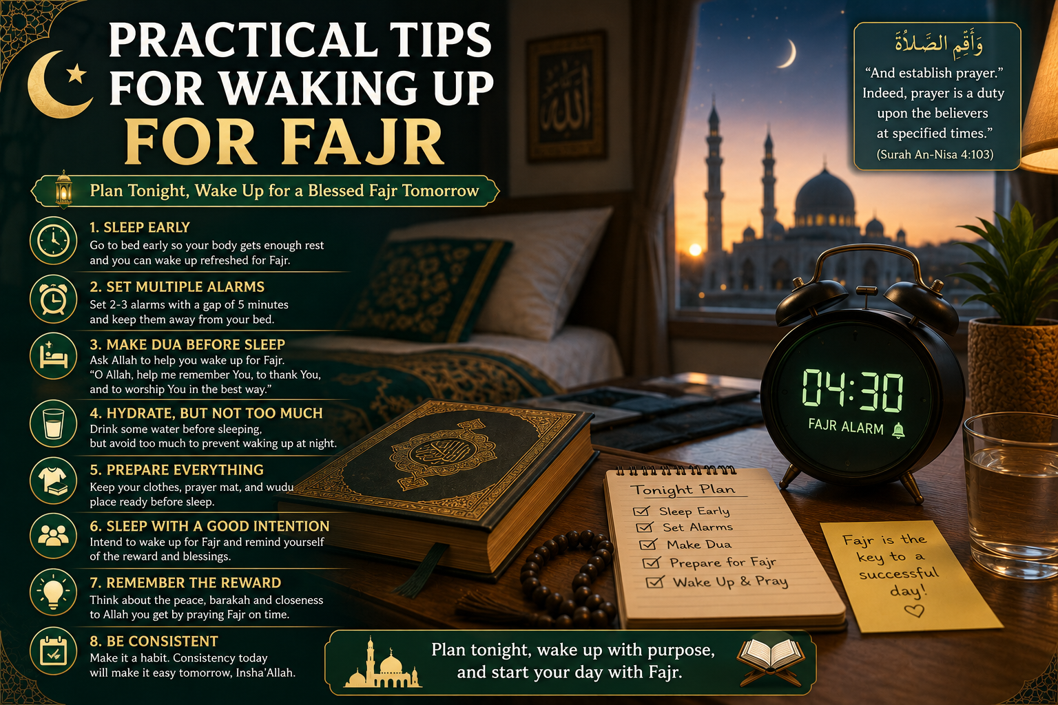 Tips for waking up on time for Fajr prayer