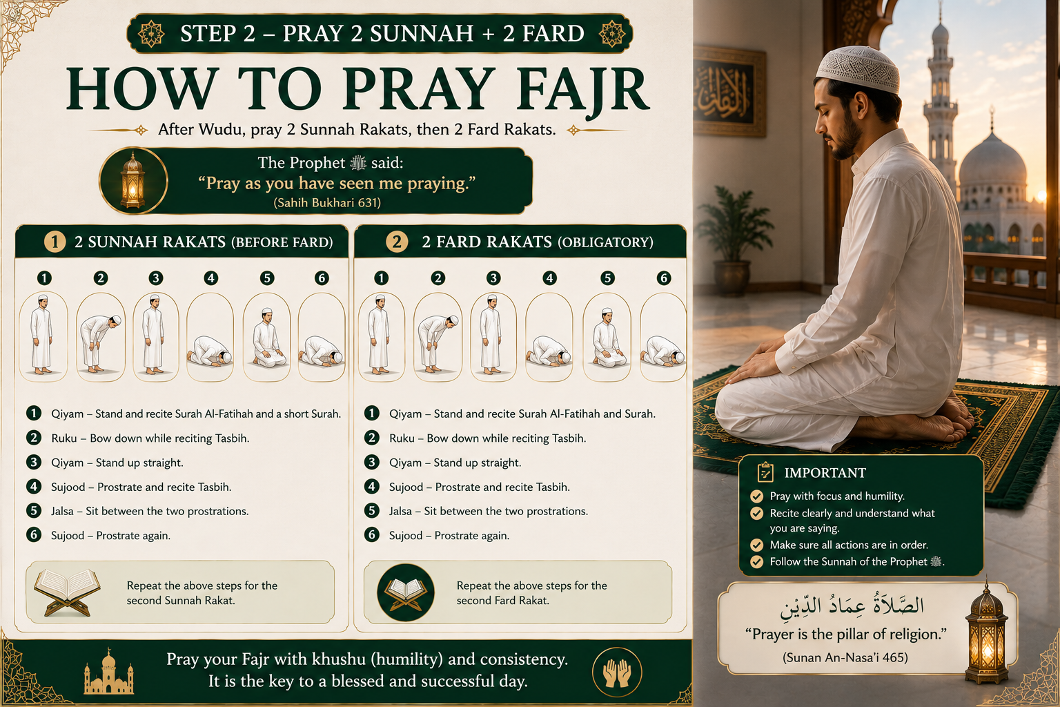 Step 2: praying the 2 Sunnah and 2 Fard rakats of Fajr