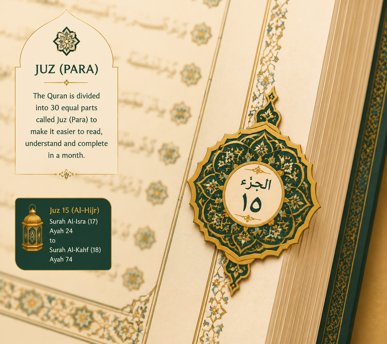 Quran Juz Finder illustration of a Juz margin marker showing where one Juz ends and the next begins