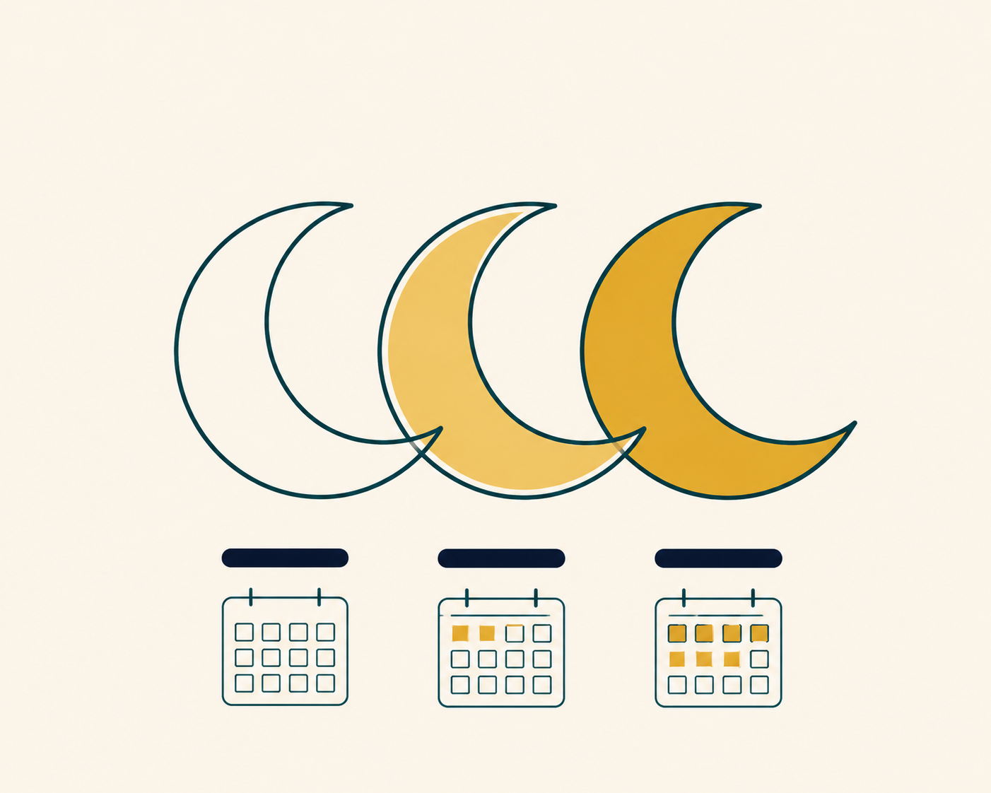 Ramadan Quran planner hero illustration with an open Quran, prayer beads and a crescent moon