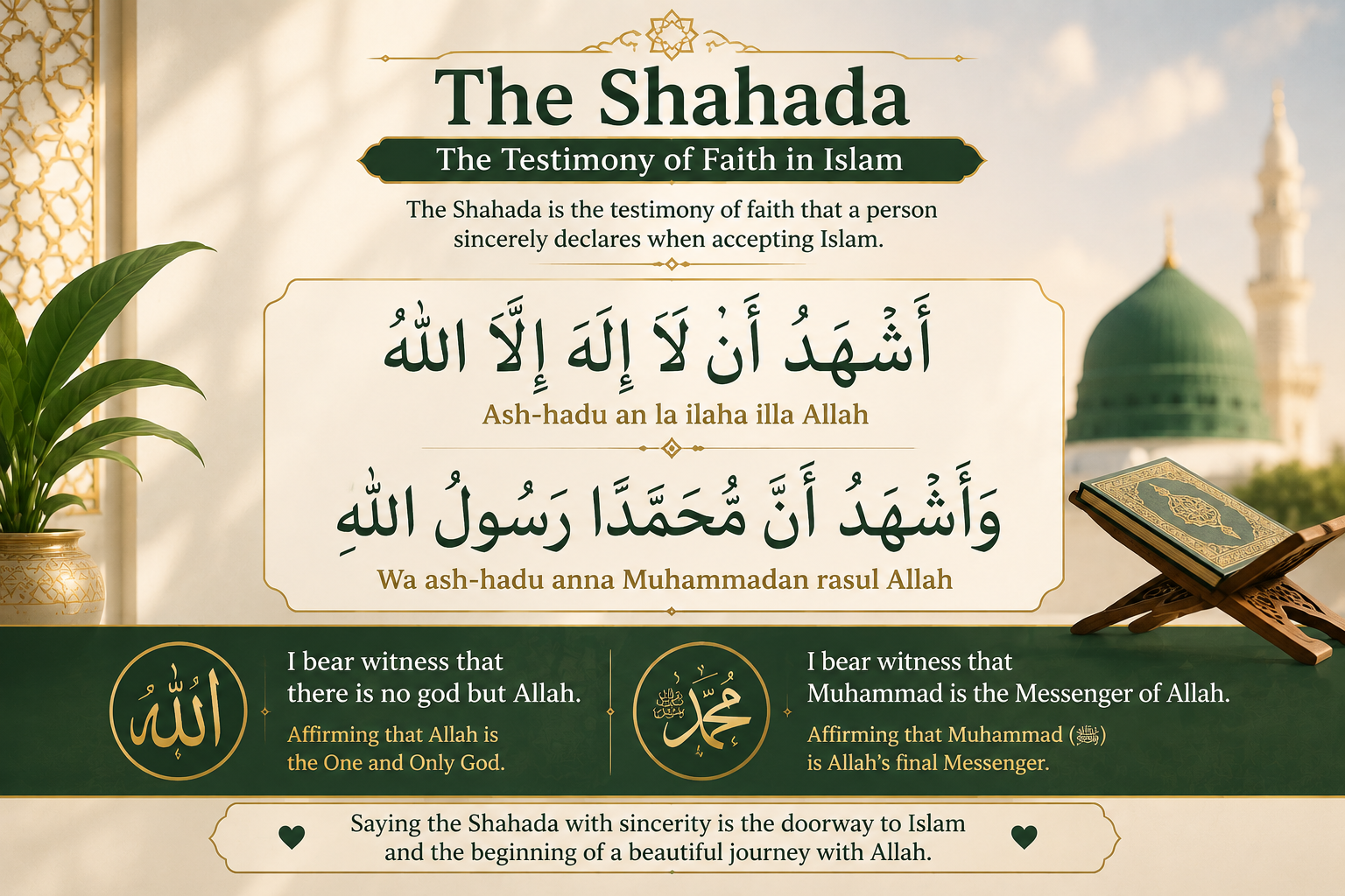The Shahada, the Islamic testimony of faith, written in Arabic calligraphy
