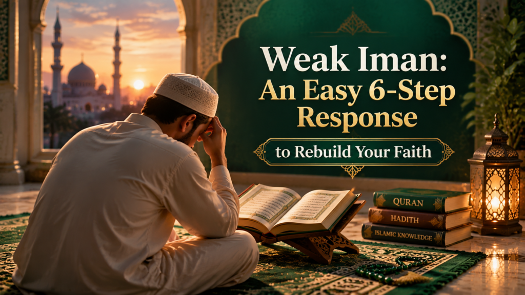 Person reading Quran while rebuilding weak iman and strengthening faith in Islam