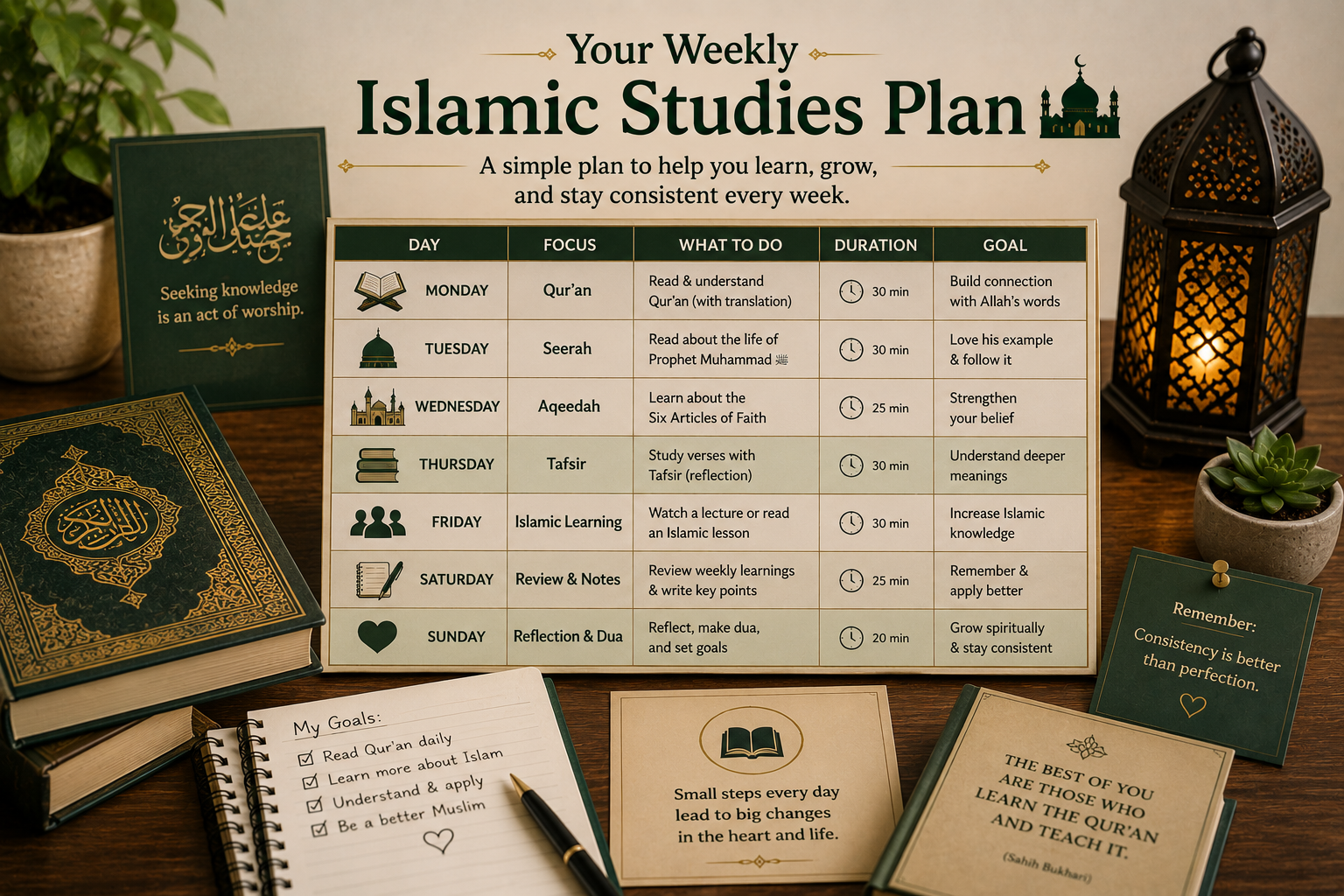 Weekly Islamic study plan for beginners