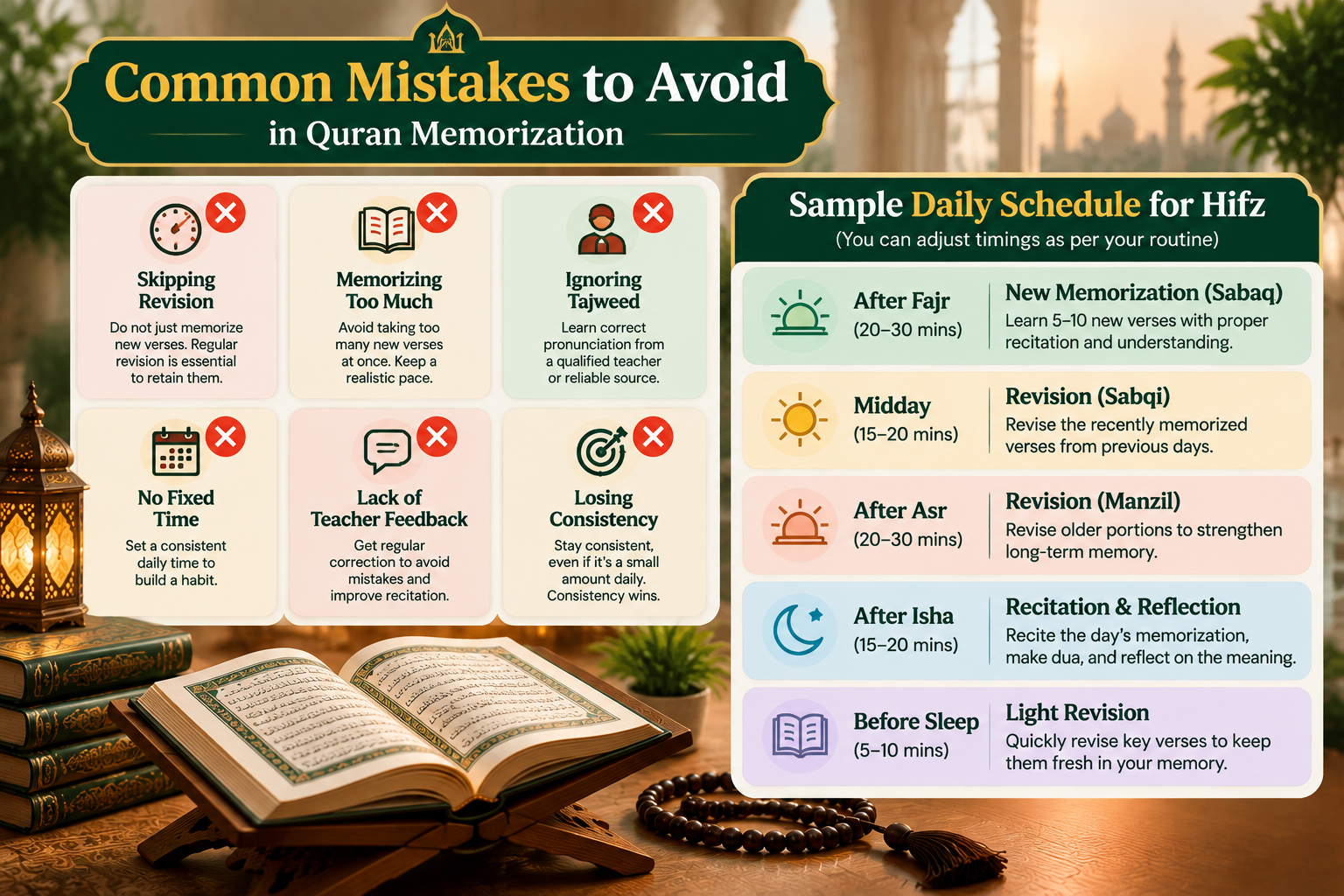 7 common Quran memorization mistakes and how to avoid them checklist for effective Hifz