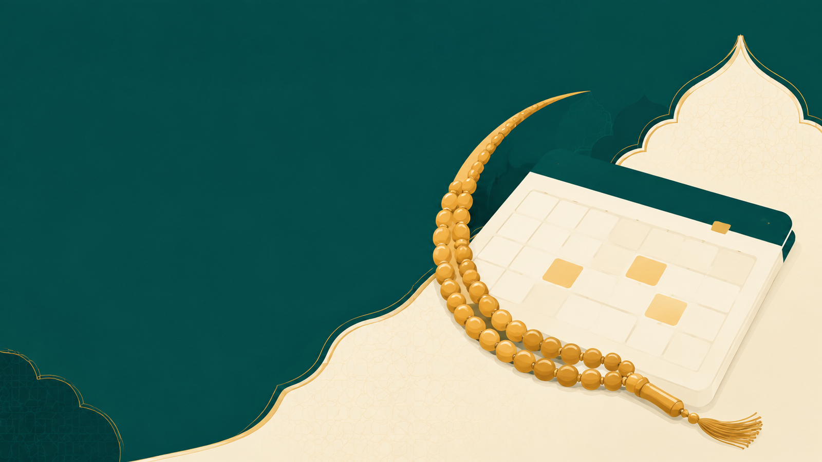 Fasting Days Calculator hero illustration of a Qaḍā' fasting schedule with prayer beads