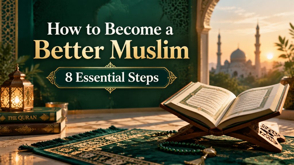 How to Become a Better Muslim with 8 essential steps including Quran, Salah, Dua, and Islamic guidance