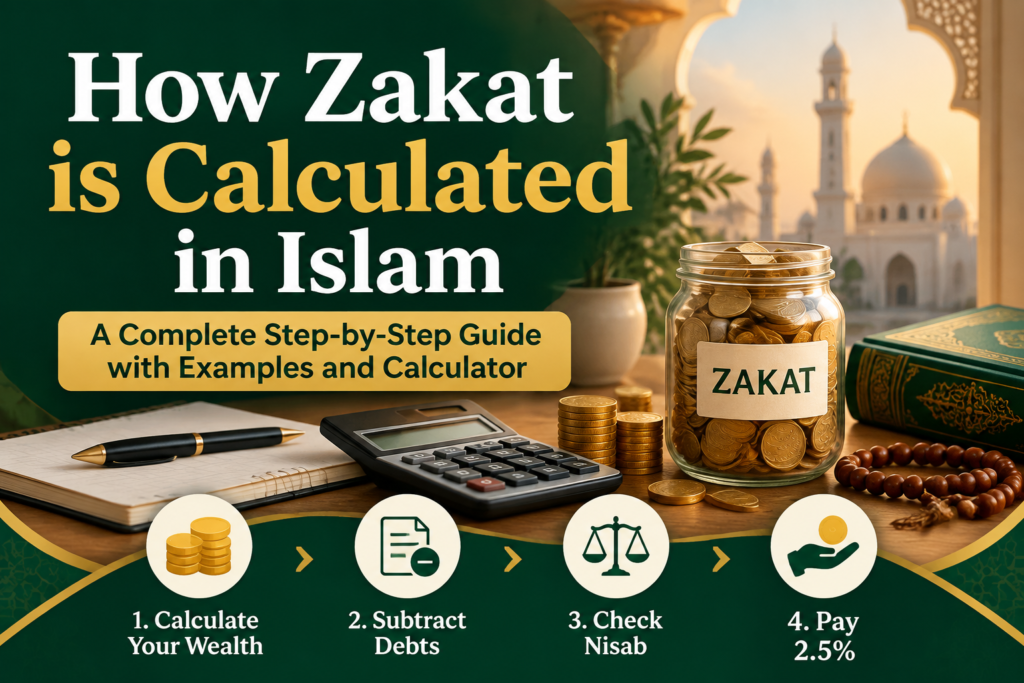 How Zakat is calculated in Islam with step-by-step guide, examples and calculator