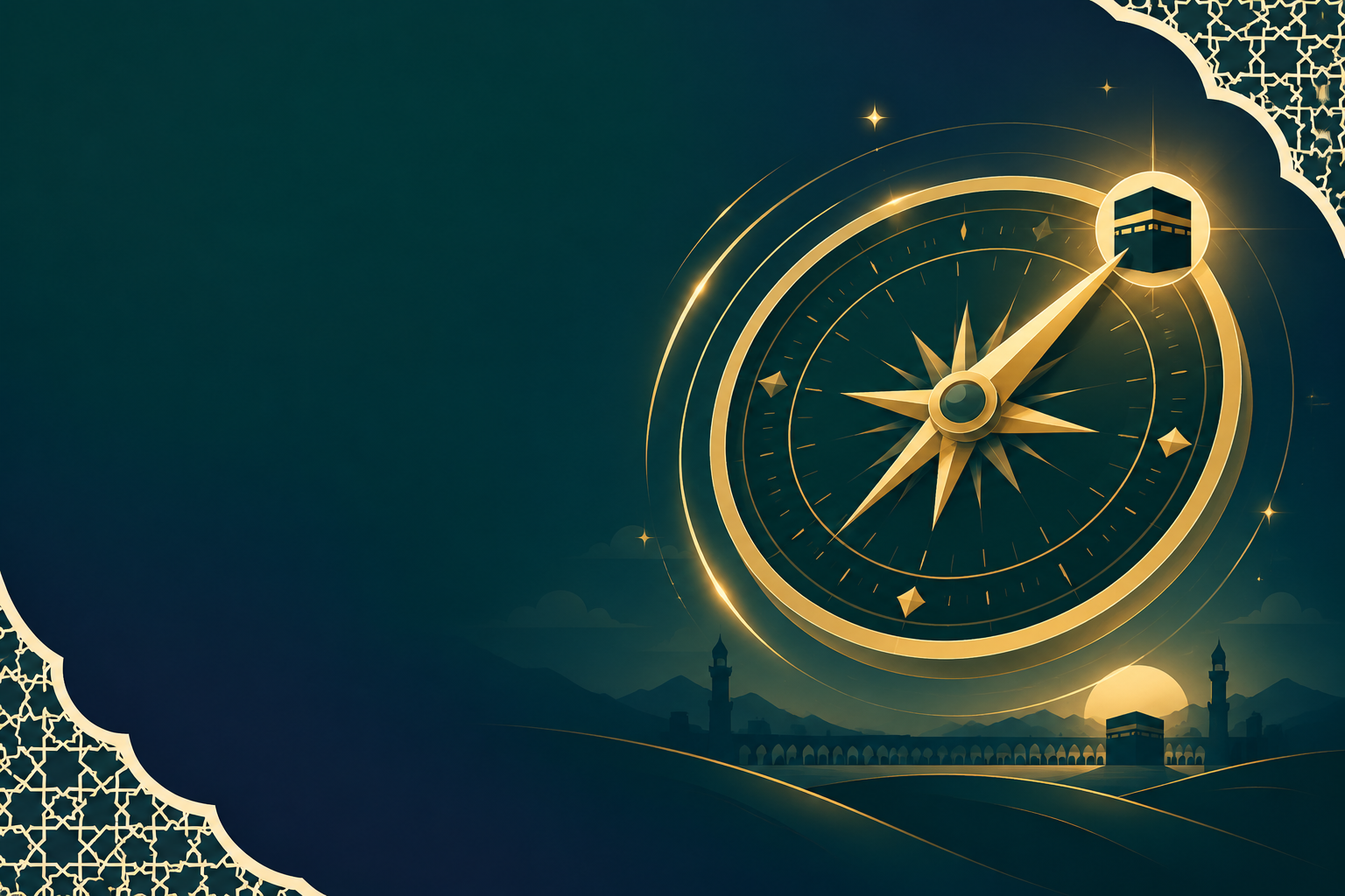 Qibla Compass live dial rotating toward the Kaaba in Makkah