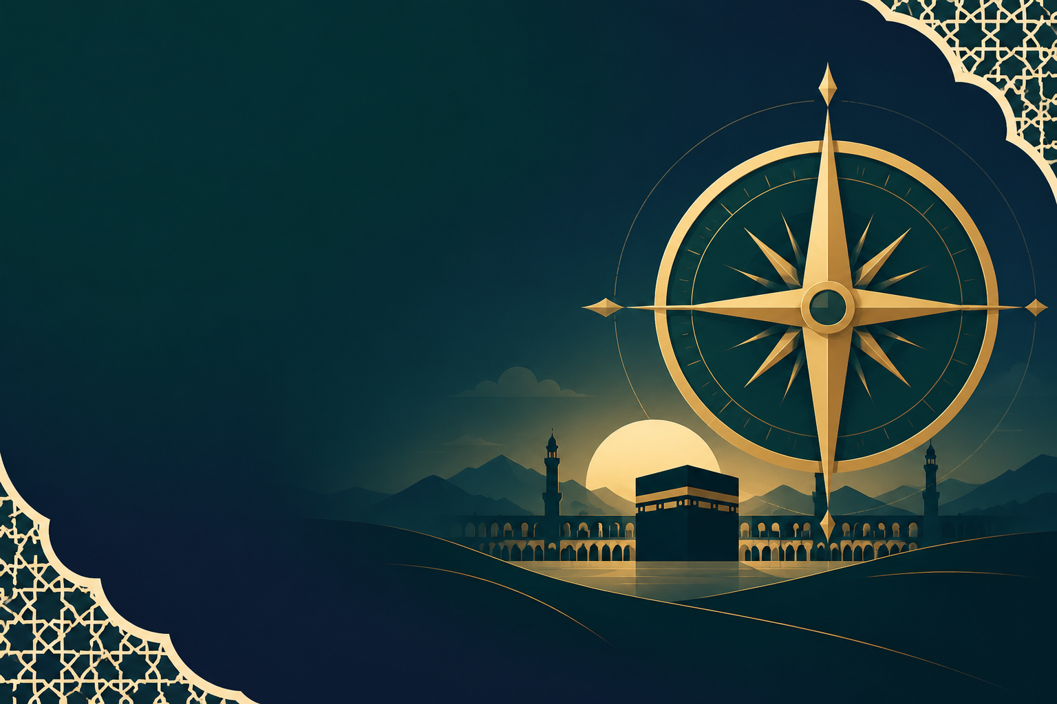 Qibla Direction Finder tool showing a compass pointing toward the Kaaba in Makkah